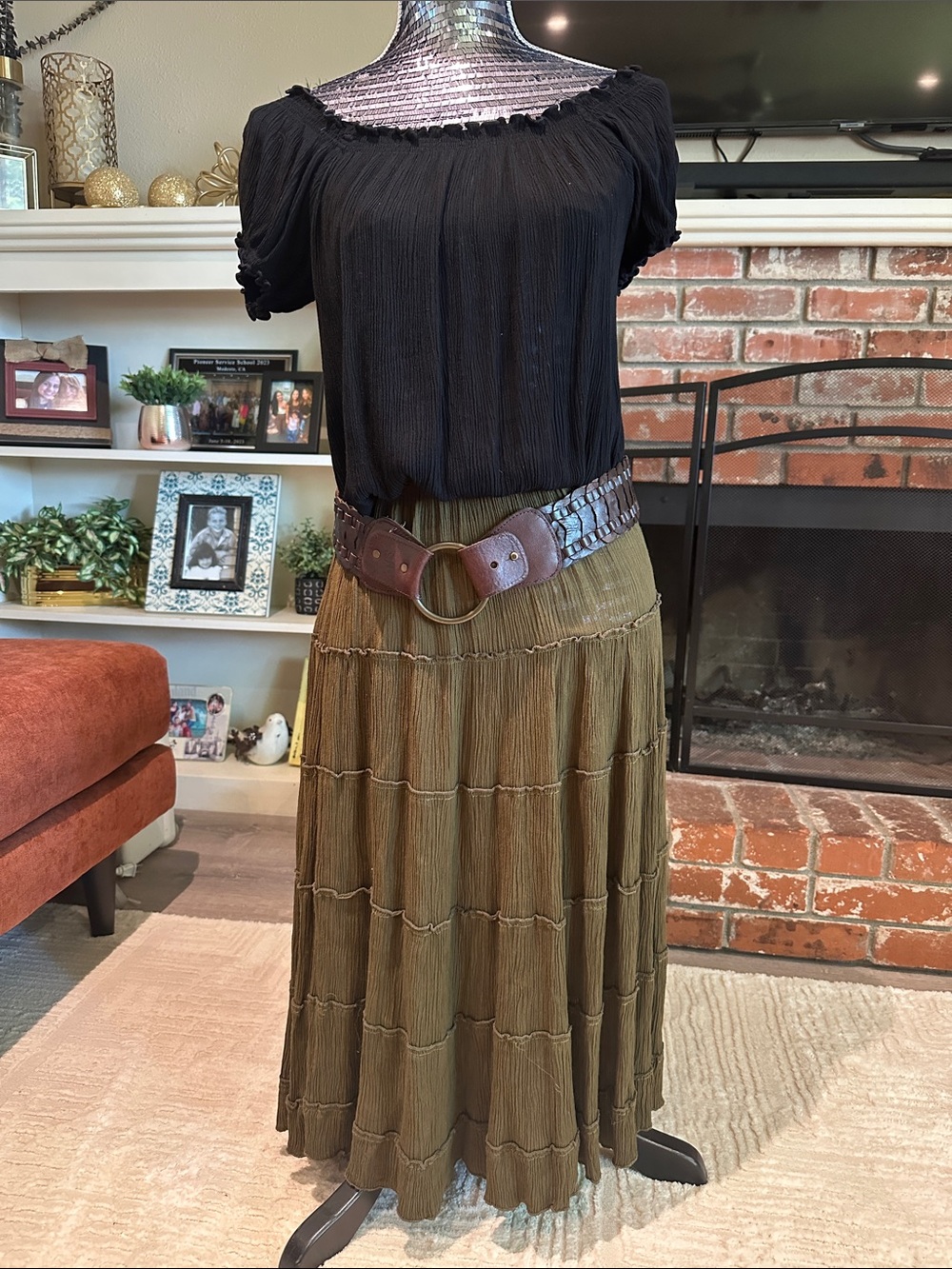Women’s Olive Tiered Maxi Skirt - Classic Casual